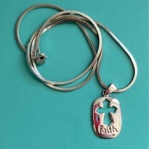 Macy’s 925 Silver Christian Faith Cross Pendant and Snake Chain Necklace